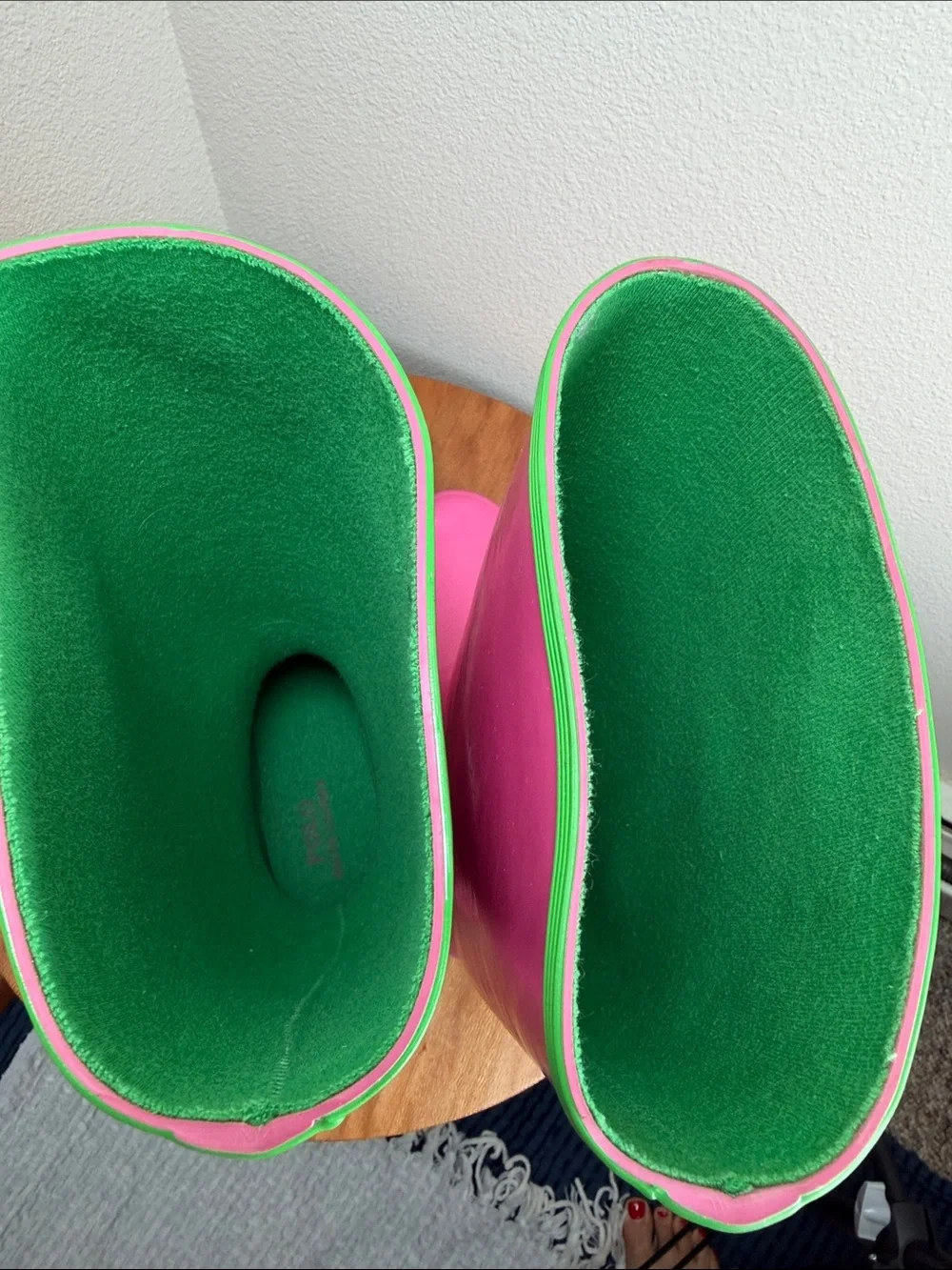 Ralph Lauren Bright Pink & Green Rubber Rain Boots Preppy Galoshes Ladies Size 6